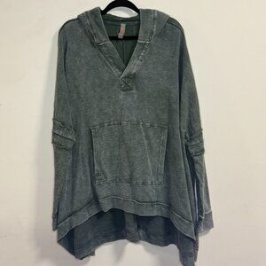 Mono B Women's S/M Sage Green Hooded Pullover with Kangaroo Pocket & High-Low He